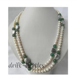 35'' 7MM Gray Coin Pearl Green Jade Necklace