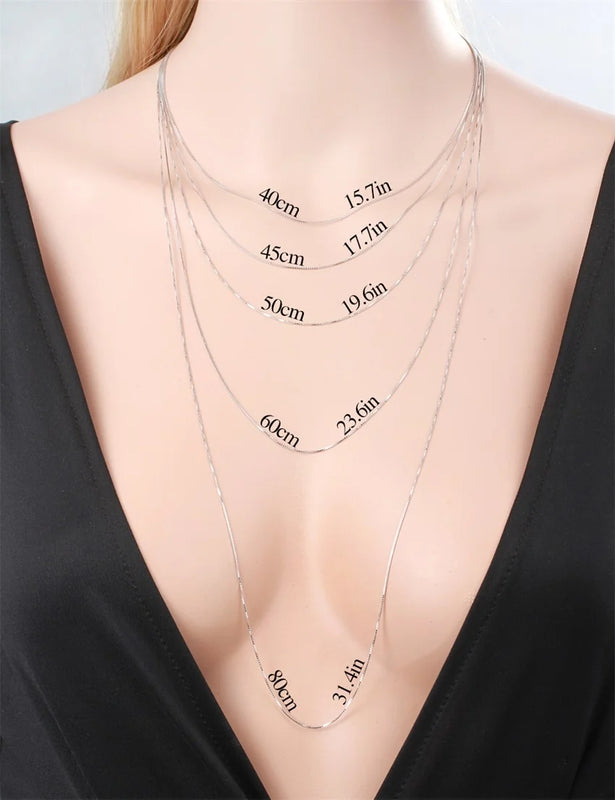 925 Sterling Silver Rhodium Plated Box Chain Necklace For Women