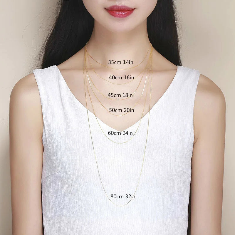 35-80cm 0.65mm Thin Real 925 Sterling Silver Box Chain Necklace