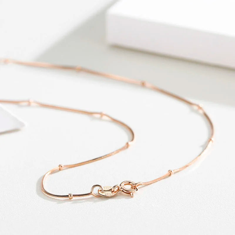 925 Sterling Silver Rose Snake Beaded Chain Necklace for Women Girls Kids