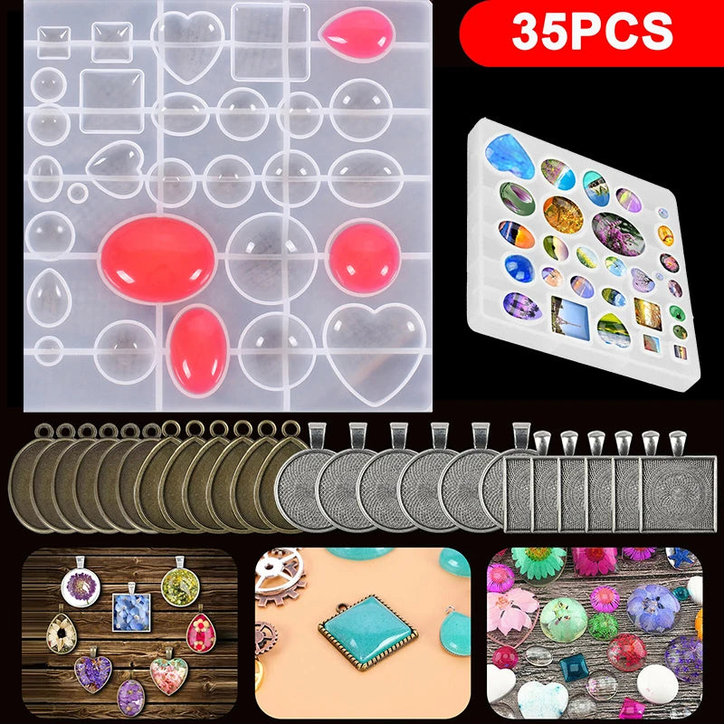 35-Piece Pendant Silicone Mold Jewelry Casting Epoxy Craft Kit