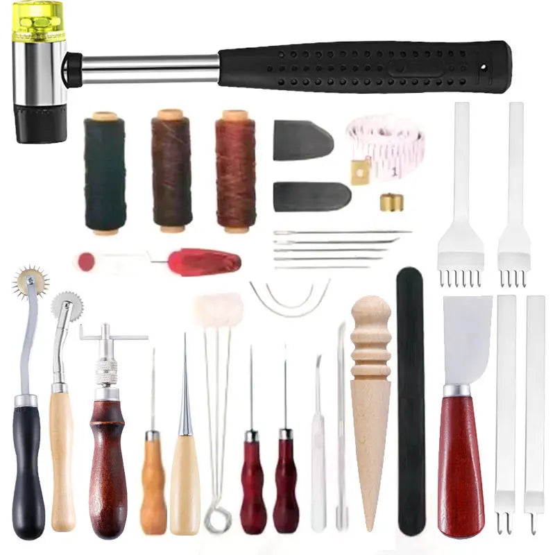 35 Pcs Leather Sewing Tools DIY Craft Kit with Groover Awl Waxed Thread Thimble