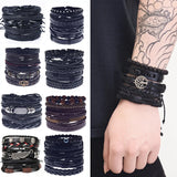 5pcs/set Men Bracelets, Wristband Rope Wrap Cuff Bangle Leather