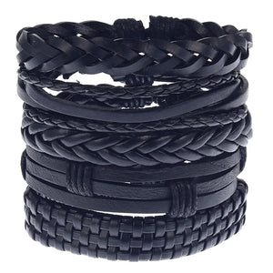 5pcs/set Men Bracelets, Wristband Rope Wrap Cuff Bangle Leather