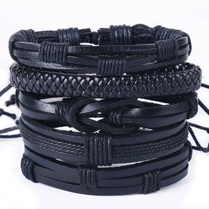 5pcs/set Men Bracelets, Wristband Rope Wrap Cuff Bangle Leather