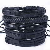 5pcs/set Men Bracelets, Wristband Rope Wrap Cuff Bangle Leather