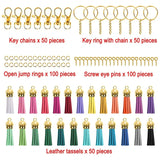 350 Pcs Keychain Tassels Set with 50 Pcs Cap, 50 Pcs Hook for Jewelry Making