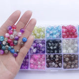 350Pcs Crackle Lampwork Glass Beads Kit with Silver Spacers and Stretch Cord
