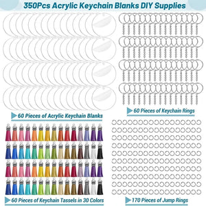 350Pcs Clear Blank Keychain Kit Acrylic Blanks With Keyrings Tassels