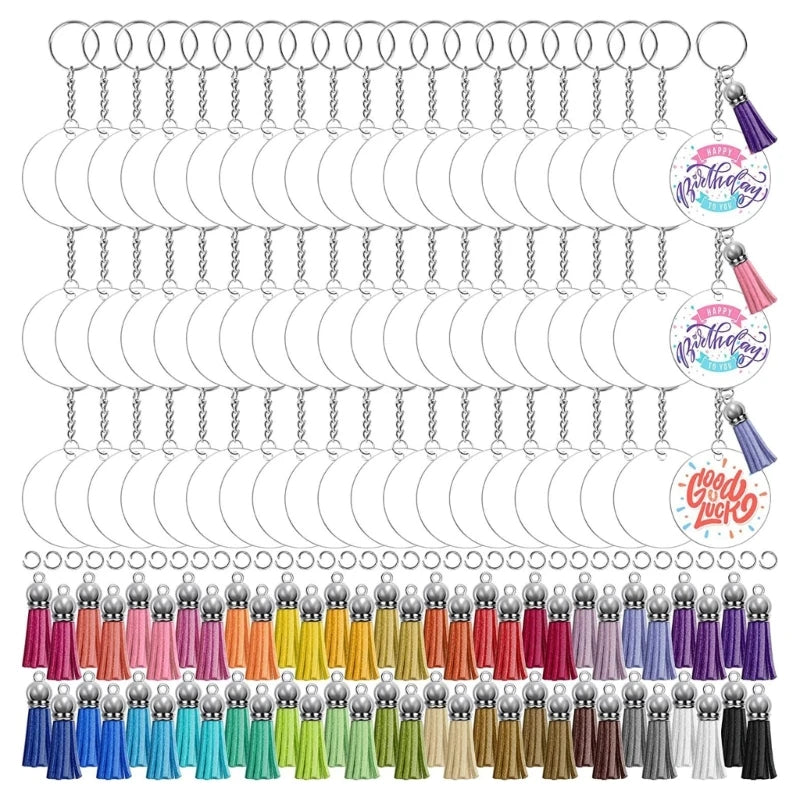 350Pcs Clear Blank Keychain Kit Acrylic Blanks With Keyrings Tassels