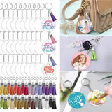 350Pcs Clear Blank Keychain Kit Acrylic Blanks With Keyrings Tassels