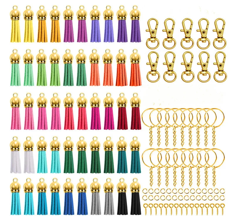 350Pcs 25 Velvet Tassel Split Ring Keychain Accesories