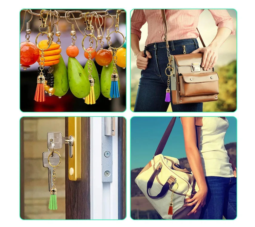 350Pcs 25 Velvet Tassel Split Ring Keychain Accesories