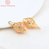 6PCS 24K Plated Brass Hollow Beads Charms 12x12.5x22.5MM