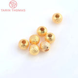 20PCS 3-6MM 24K Plated Brass Matte Round Beads DIY Jewelry Accessories