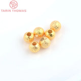 20PCS 3-6MM 24K Plated Brass Matte Round Beads DIY Jewelry Accessories