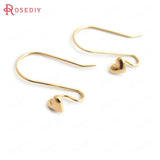 20PCS 21MM Heart 6x5MM 24K Brass Earrings Hooks High Diy Jewelry Findings