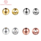 50PCS 2MM-6MM 24K Brass Round Beads for DIY Jewelry