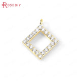 6PCS 24K Brass Zircon Square Charms Pendants DIY Jewelry Findings