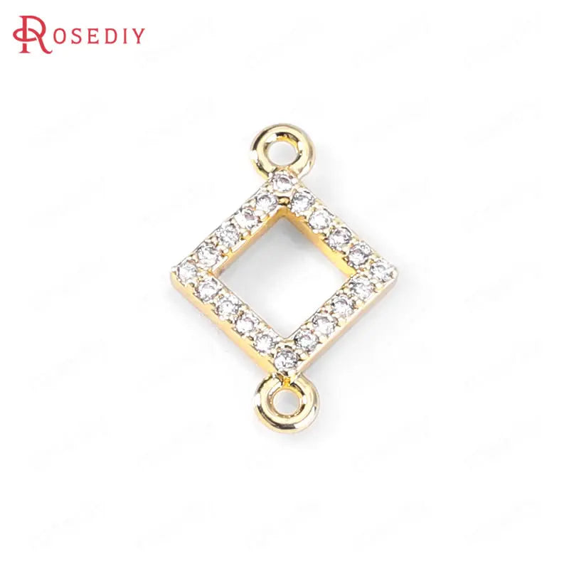6PCS 24K Brass Zircon Square Charms Pendants DIY Jewelry Findings