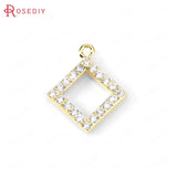 6PCS 24K Brass Zircon Square Charms Pendants DIY Jewelry Findings