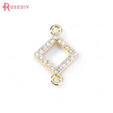 6PCS 24K Brass Zircon Square Charms Pendants DIY Jewelry Findings