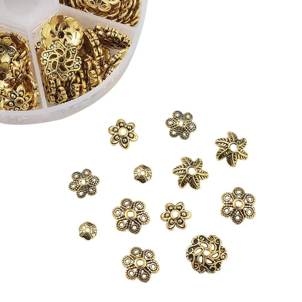 355pcs Flower Petal Beads Caps Golden Silver Metal Spacer Beads