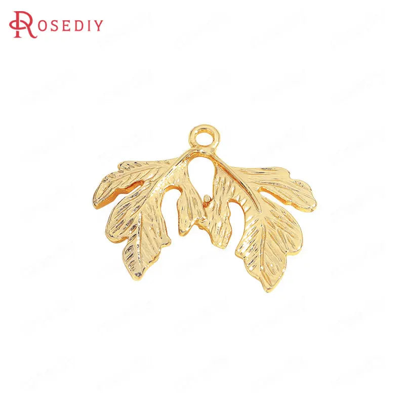 10PCS 21x17.5MM 24K Brass Tree Leaf Charms Pendants DIY Jewelry Findings