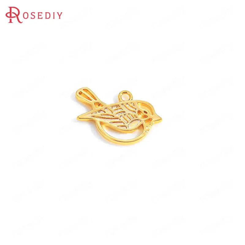 10PCS 16x10MM 24K Brass Birds Charms Pendants DIY Jewelry Findings