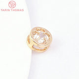 6PCS 8MM 24K Plated Round Clover Spacer Beads with Zircon