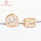 6PCS 8MM 24K Plated Round Clover Spacer Beads with Zircon
