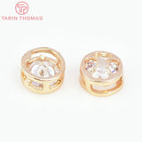 6PCS 8MM 24K Plated Round Clover Spacer Beads with Zircon