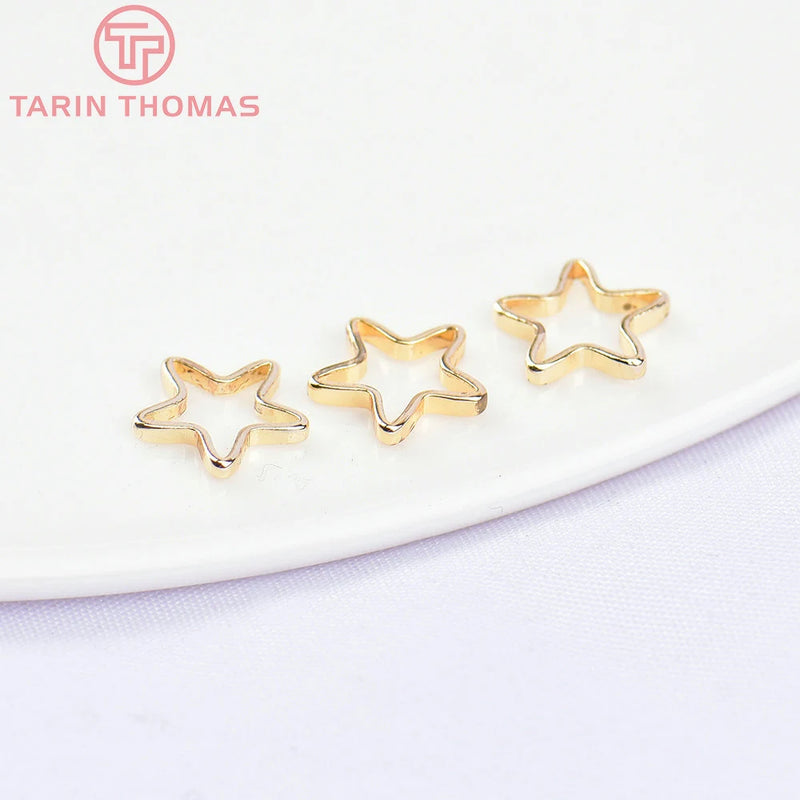 20PCS 8MM 24K Brass Star Shape Closed Rings DIY Jewelry Accessories
