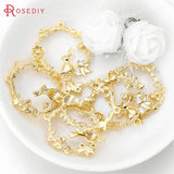4PCS 24K Brass Zircon Rabbit Flower Charms Pendants