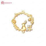 4PCS 24K Brass Zircon Rabbit Flower Charms Pendants