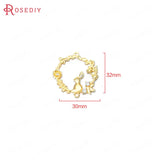 4PCS 24K Brass Zircon Rabbit Flower Charms Pendants