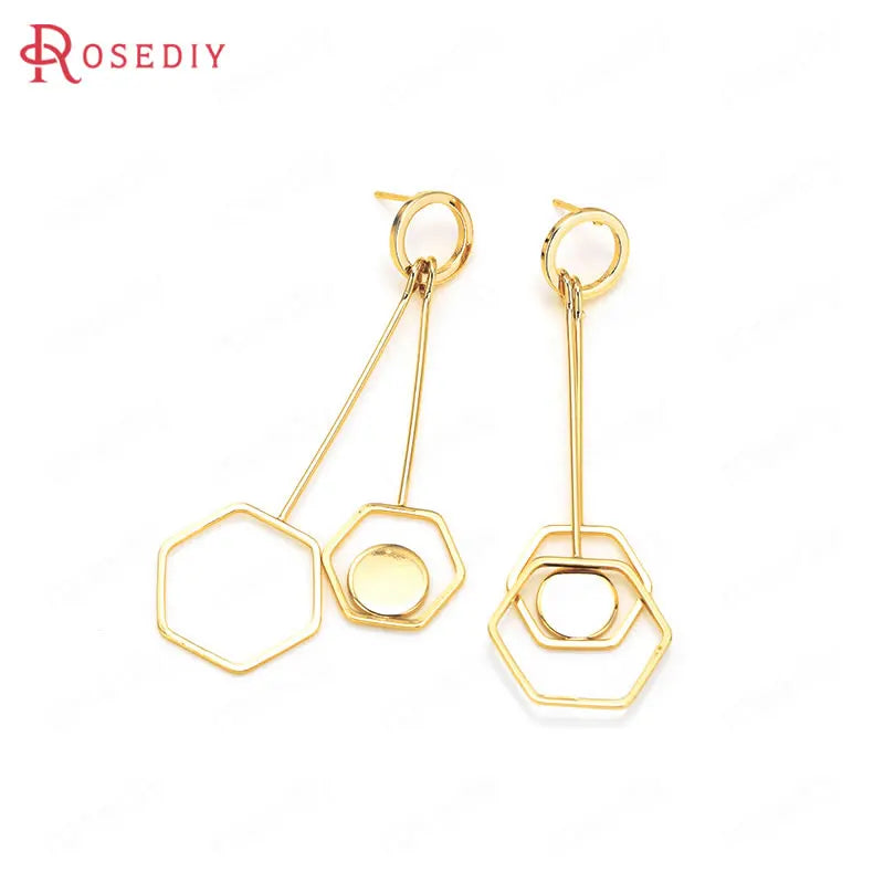 4PCS Brass Geometric Tassel Stud Earrings 24K DIY Jewelry Findings