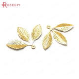 20PCS 31x23MM 24K Brass Tree Leaf Charms Pendants DIY Jewelry Findings