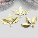 20PCS 31x23MM 24K Brass Tree Leaf Charms Pendants DIY Jewelry Findings