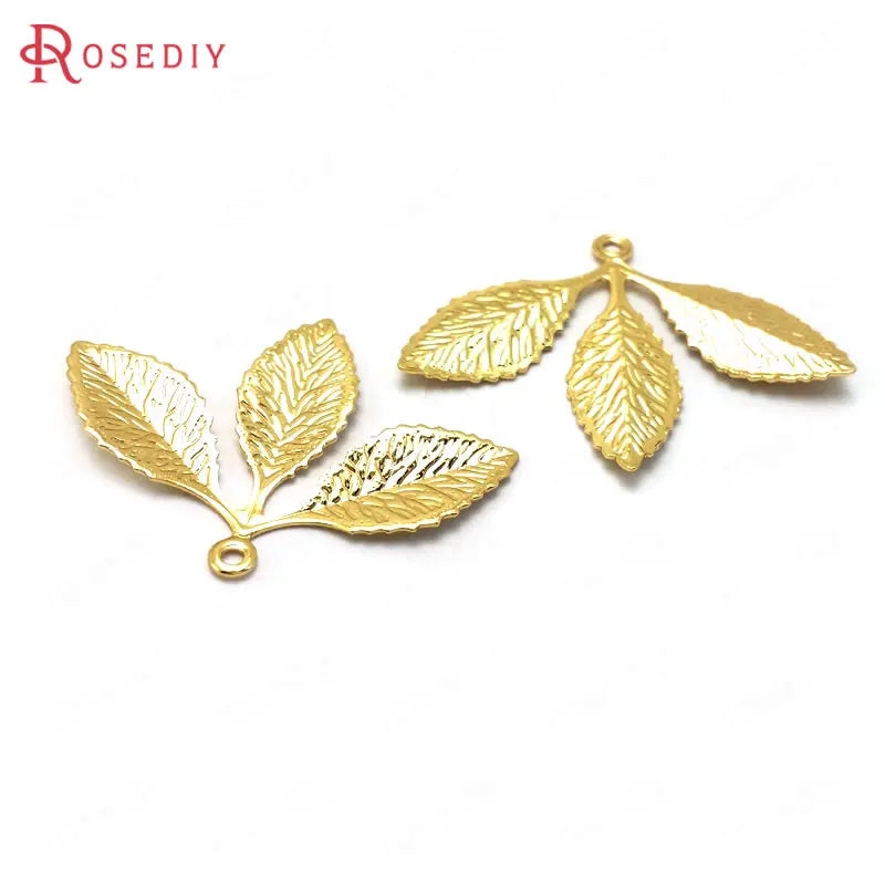 20PCS 31x23MM 24K Brass Tree Leaf Charms Pendants DIY Jewelry Findings