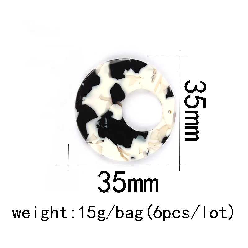 6pcs Acetic Acid Resin Circle Charms for DIY Jewelry Making Earrings Accessories