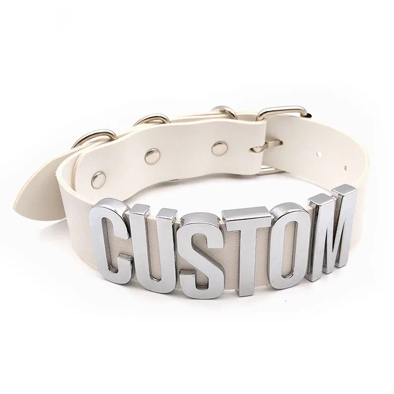Personalized 35MM PU Leather Name Letters Choker Collar Necklace