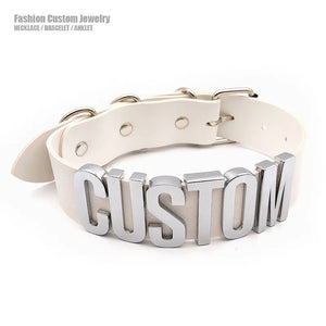 Personalized 35MM PU Leather Name Letters Choker Collar Necklace
