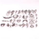 35Pcs Mix Silver Angel Bird Feather Elf Hollow Wings Charms Pendant DIY