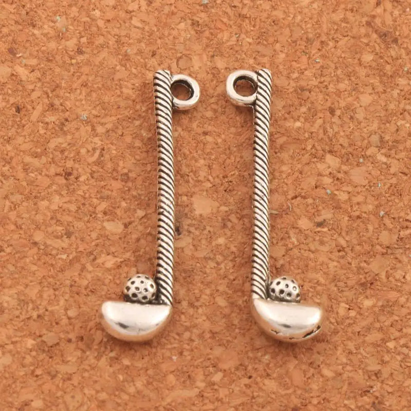 35pcs Tibetan Silver Golf Rod and Ball Charm Beads Pendants