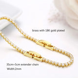 35cm+5cm Yellow Tennis CZ Chain Choker Necklace For Women Girls