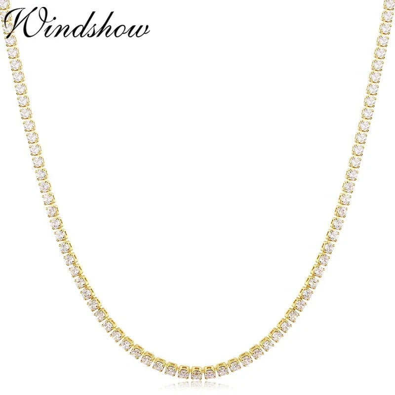 35cm+5cm Yellow Tennis CZ Chain Choker Necklace For Women Girls