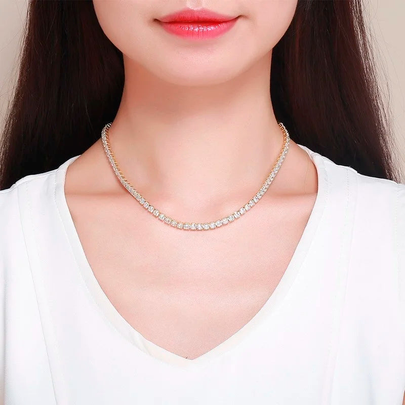 Yellow Linked CZ Chain Short Choker Necklace For Women Girls