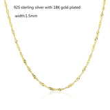 925 Sterling Silver Wave Chain Necklace 35-60cm