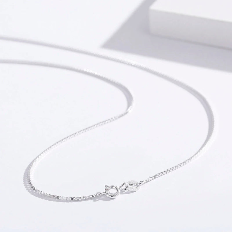 35cm-80cm Solid 925 Sterling Silver Box Chain Necklace for Women Men Kids Girls